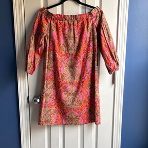 Vince Camuto Women's Paisley-Print Off-The-Shoulder Shift Dress Sz 2 Linen Blend